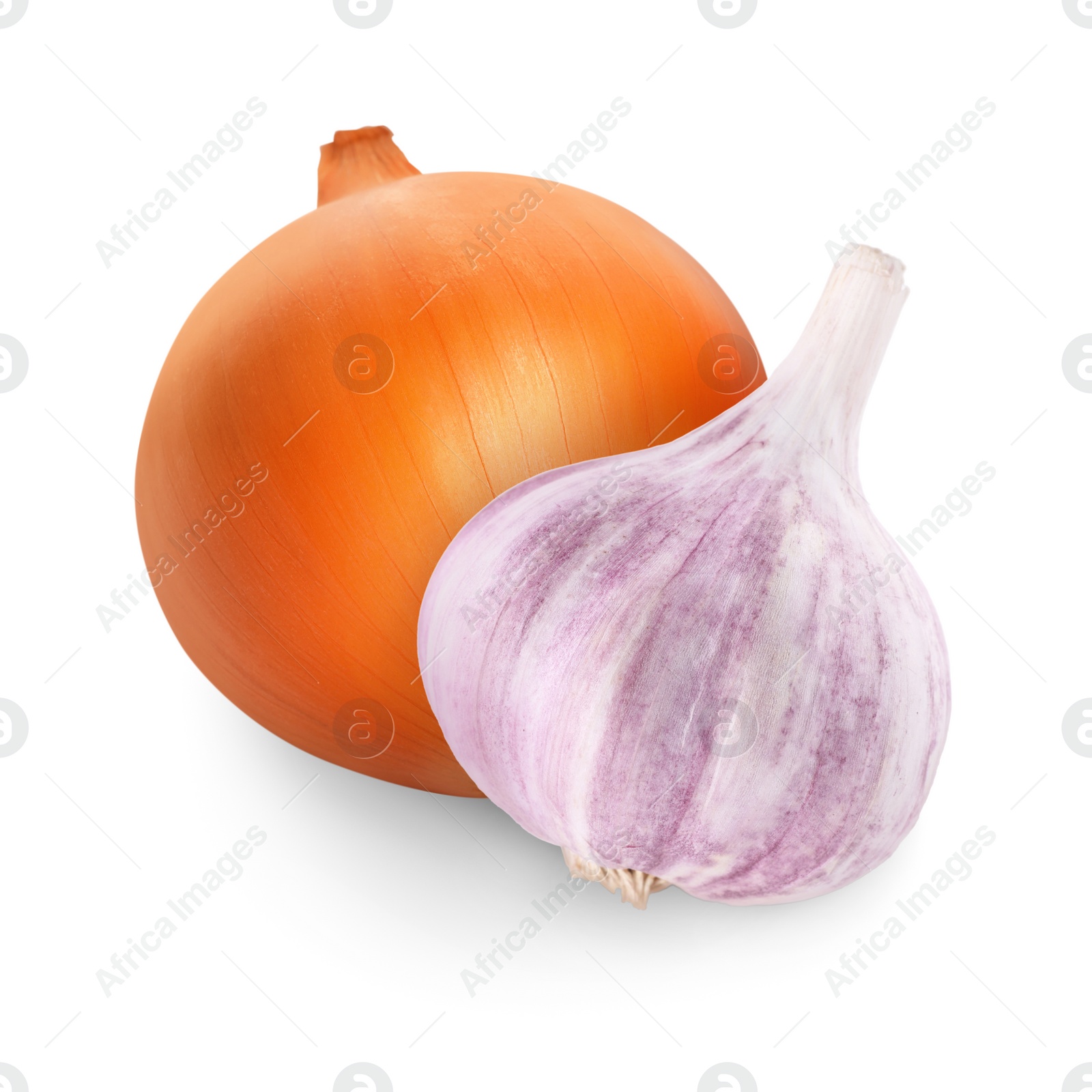 Image of Garlic and yellow onion isolated on white