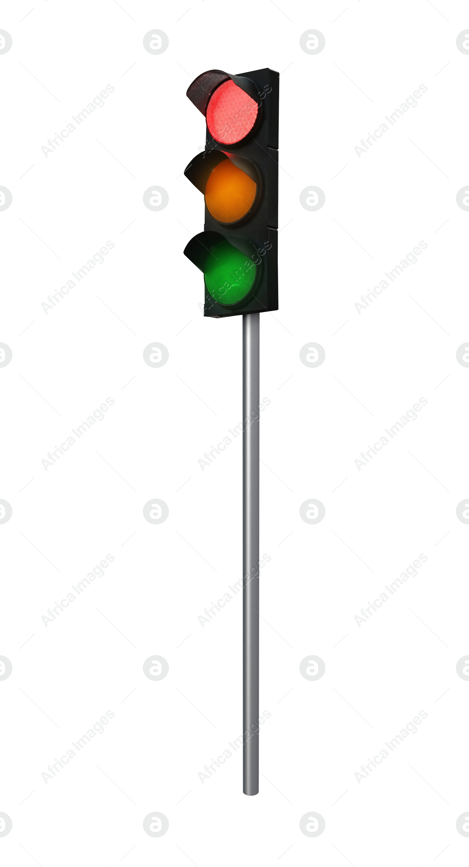 Image of Traffic light with pole on white background