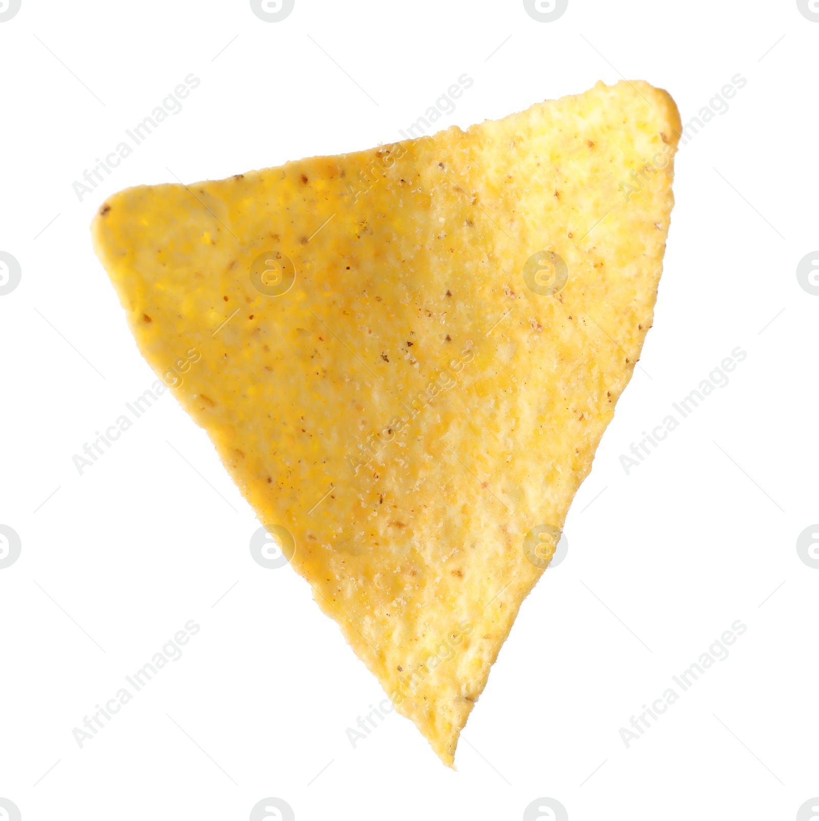 Photo of Tasty Mexican nacho chip on white background