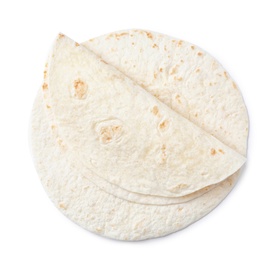 Corn tortillas on white background, top view. Unleavened bread