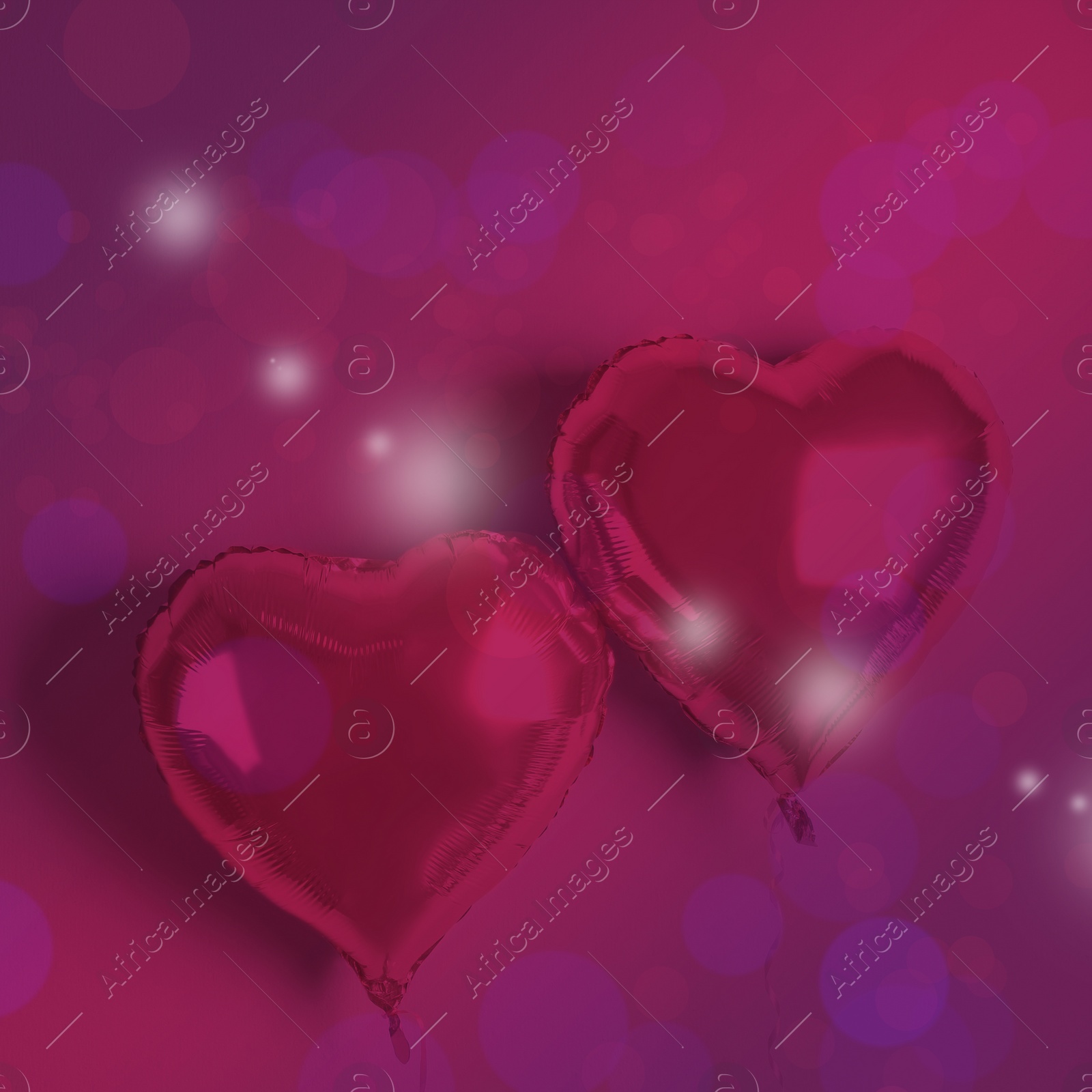 Image of Heart shaped balloons on pink background. Valentine's day