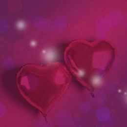 Image of Heart shaped balloons on pink background. Valentine's day