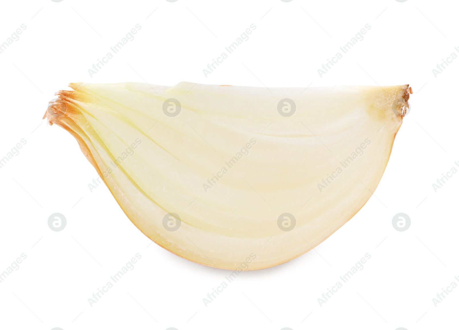 Photo of Piece of fresh ripe onion isolated on white