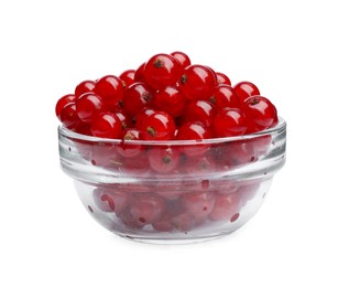 Tasty ripe redcurrants in glass bowl isolated on white