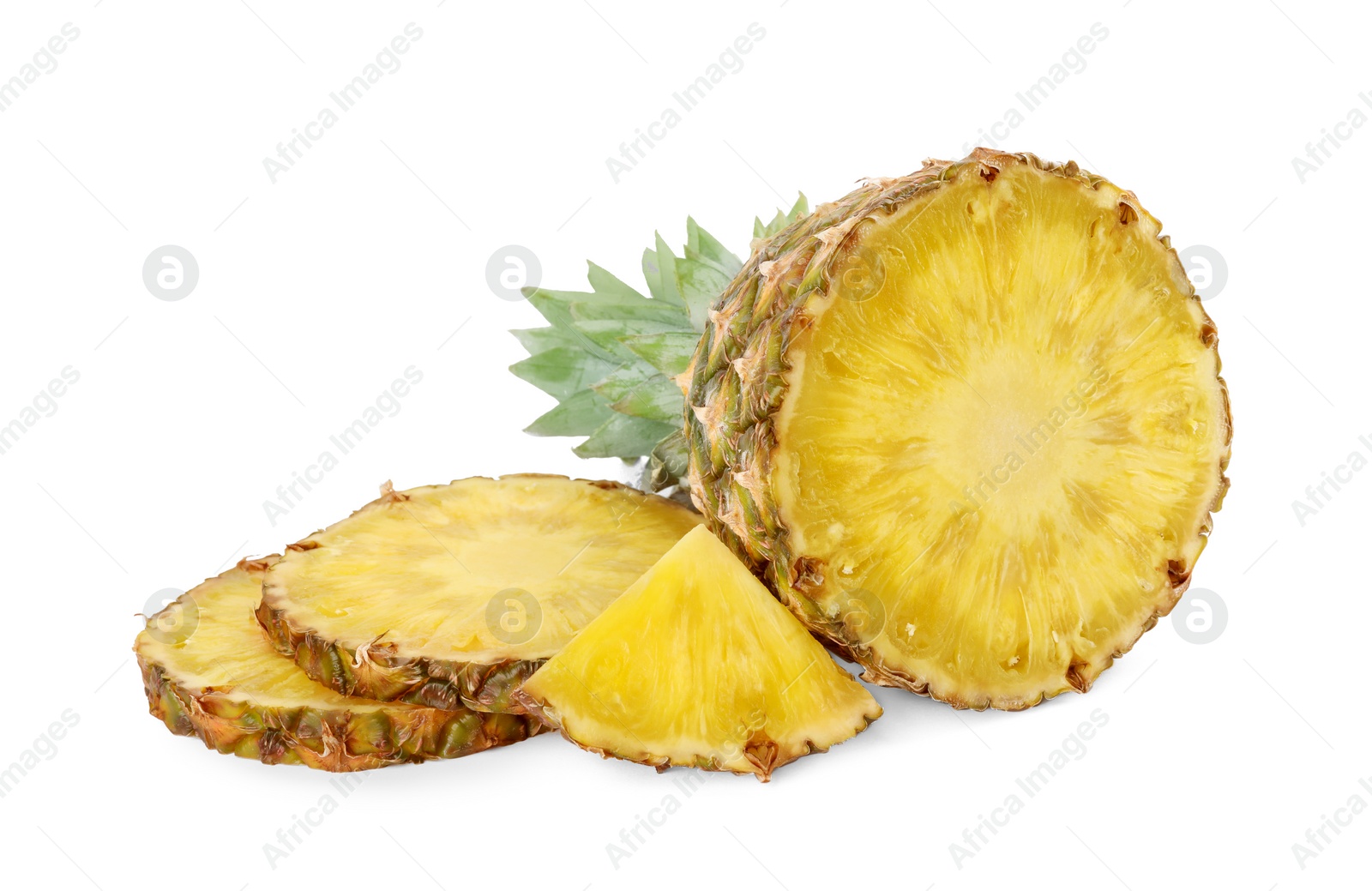 Photo of Cut tasty ripe pineapple isolated on white