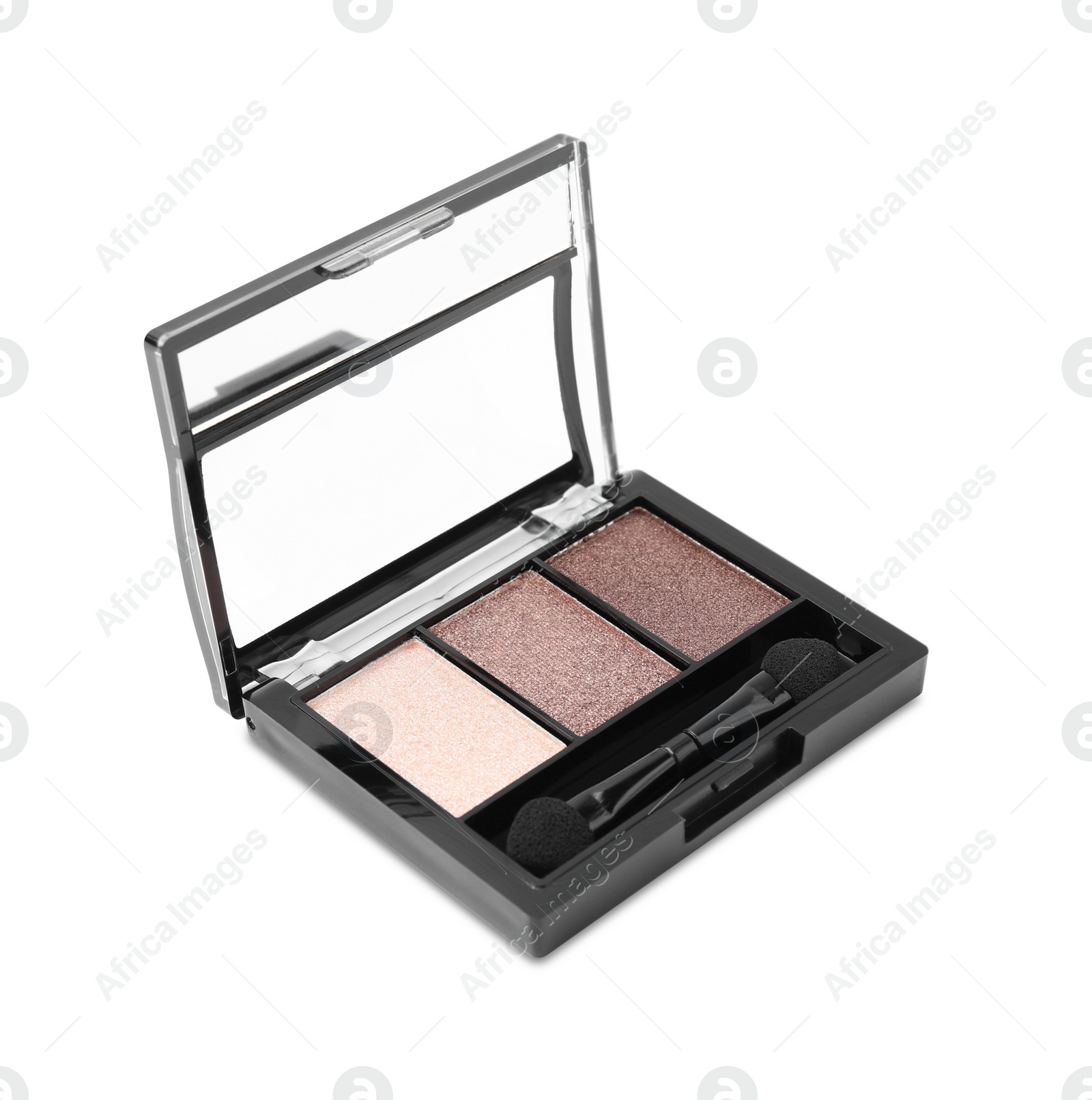 Photo of Beautiful eye shadow palette with brush isolated on white