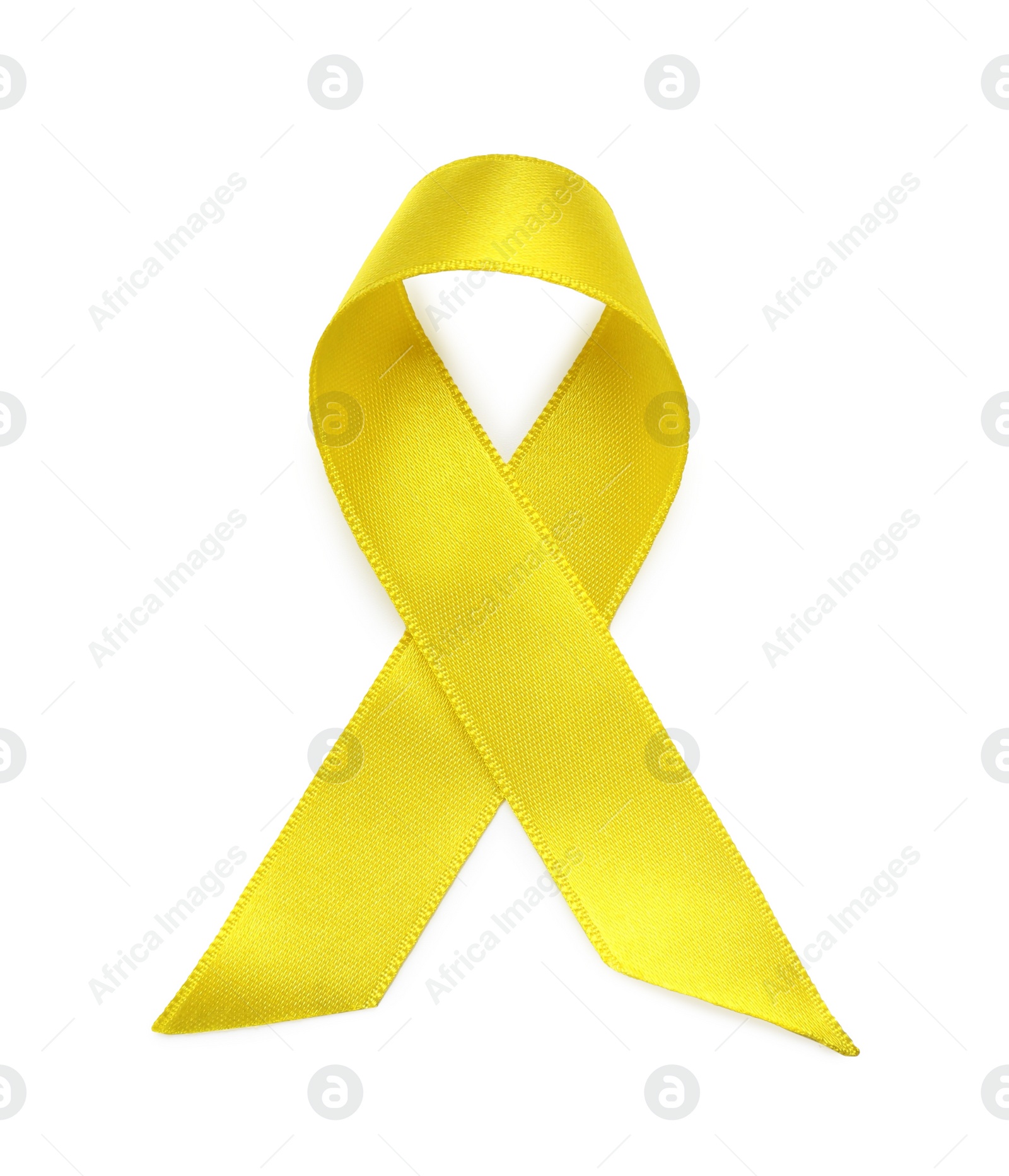 Photo of Yellow ribbon isolated on white, top view