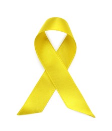 Yellow ribbon isolated on white, top view