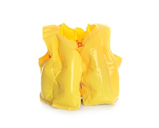 Yellow inflatable vest isolated on white. Beach accessories