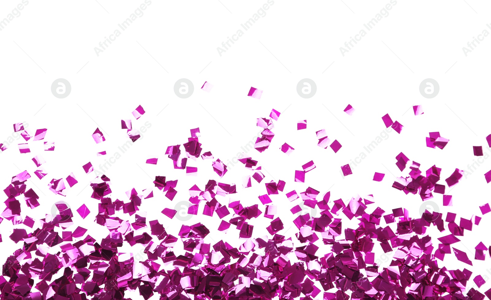 Photo of Bright confetti on white background, top view