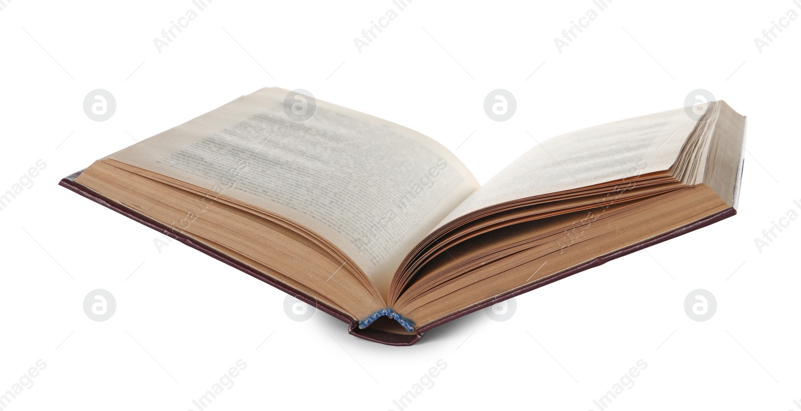 Photo of Open old hardcover book isolated on white