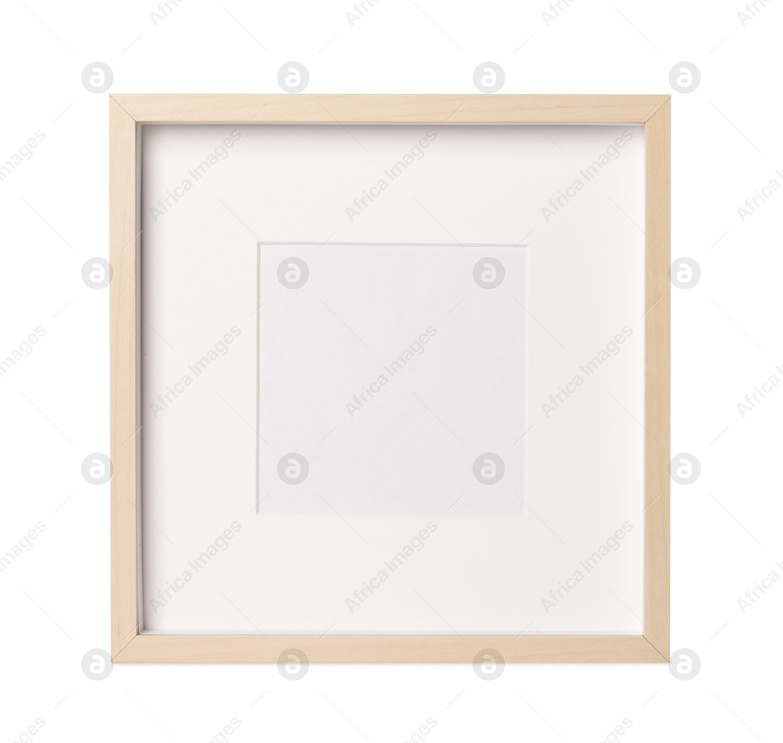 Photo of Empty wooden frame on white background. Space for design