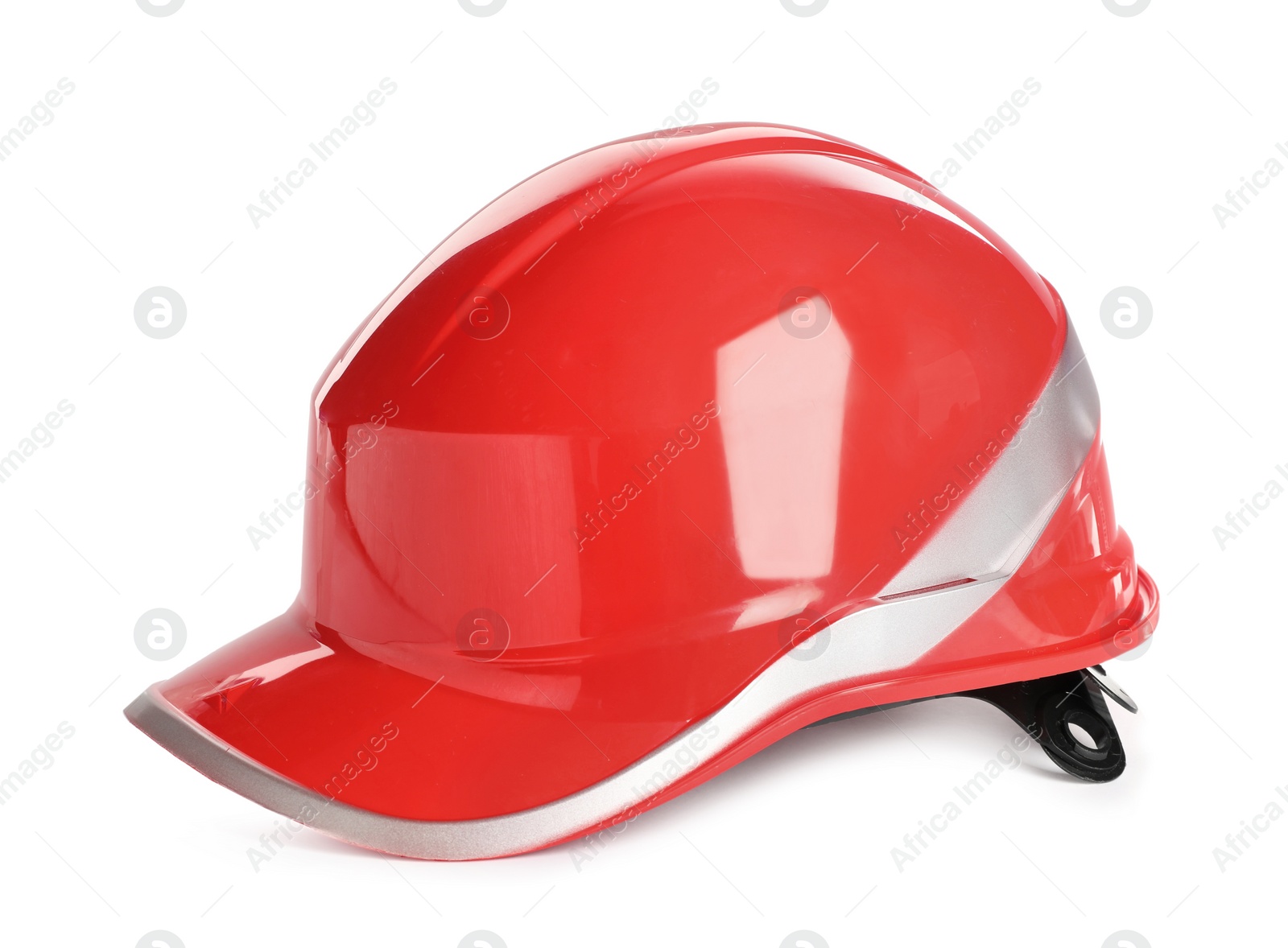 Photo of Red hard hat isolated on white. Safety equipment