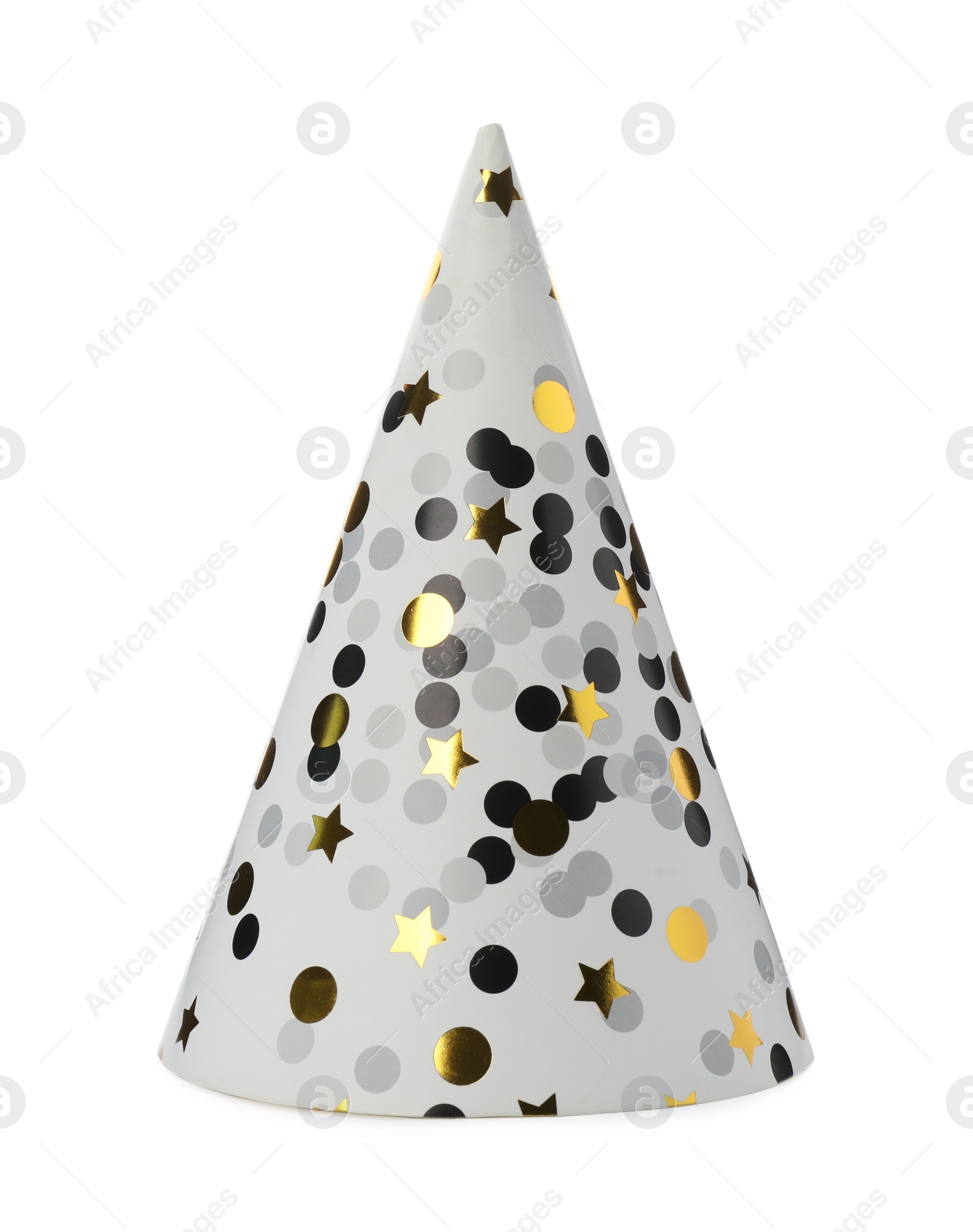 Photo of Bright party hat isolated on white. Festive accessory