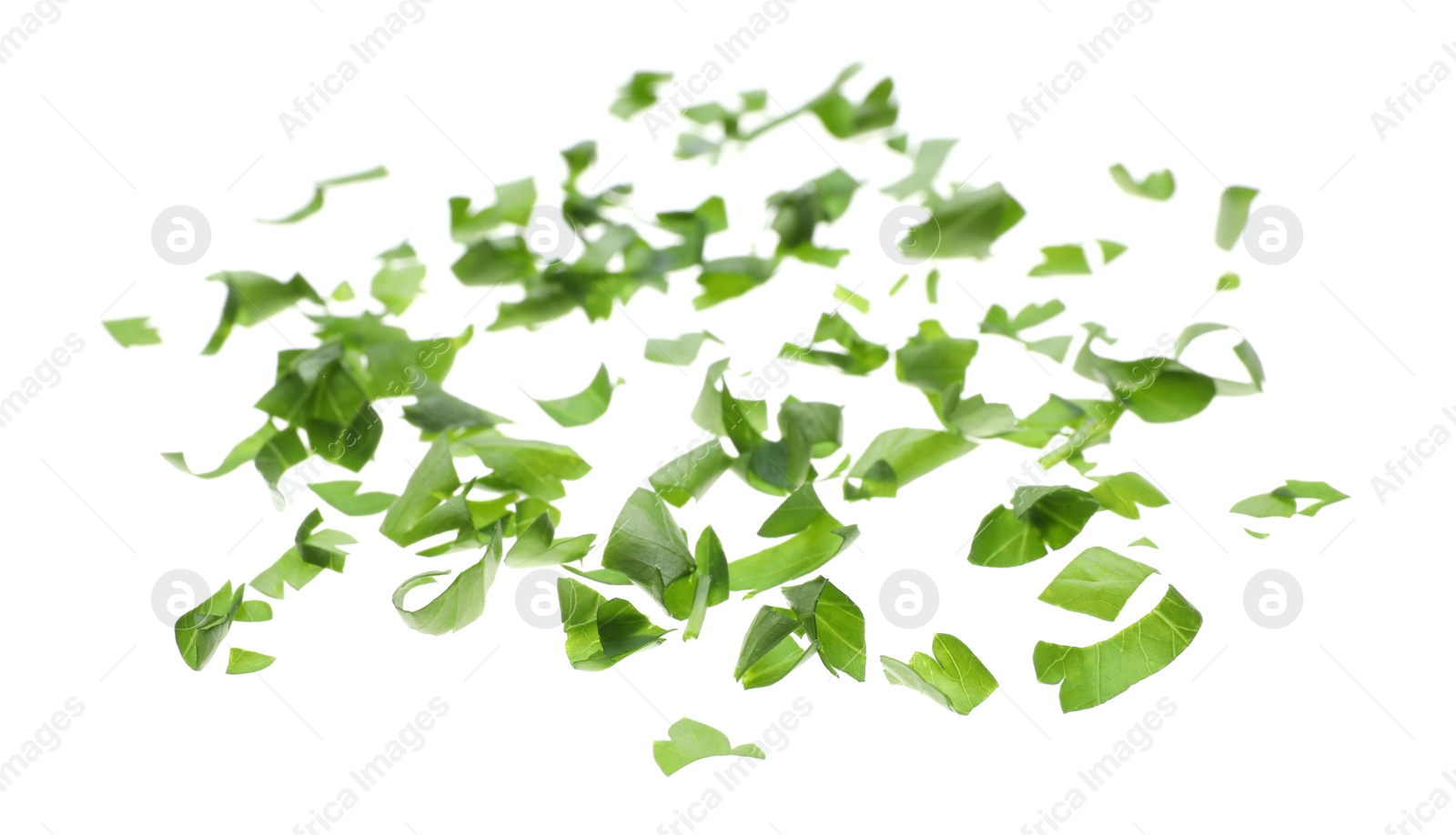 Photo of Cut fresh green parsley on white background