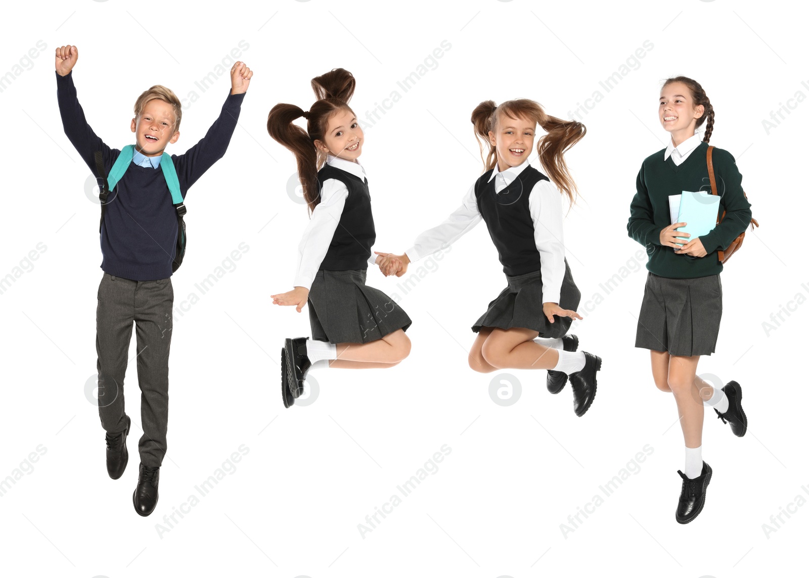 Image of Children in school uniforms on white background