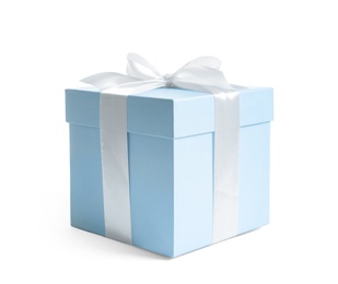 Photo of Gift box with ribbon on white background