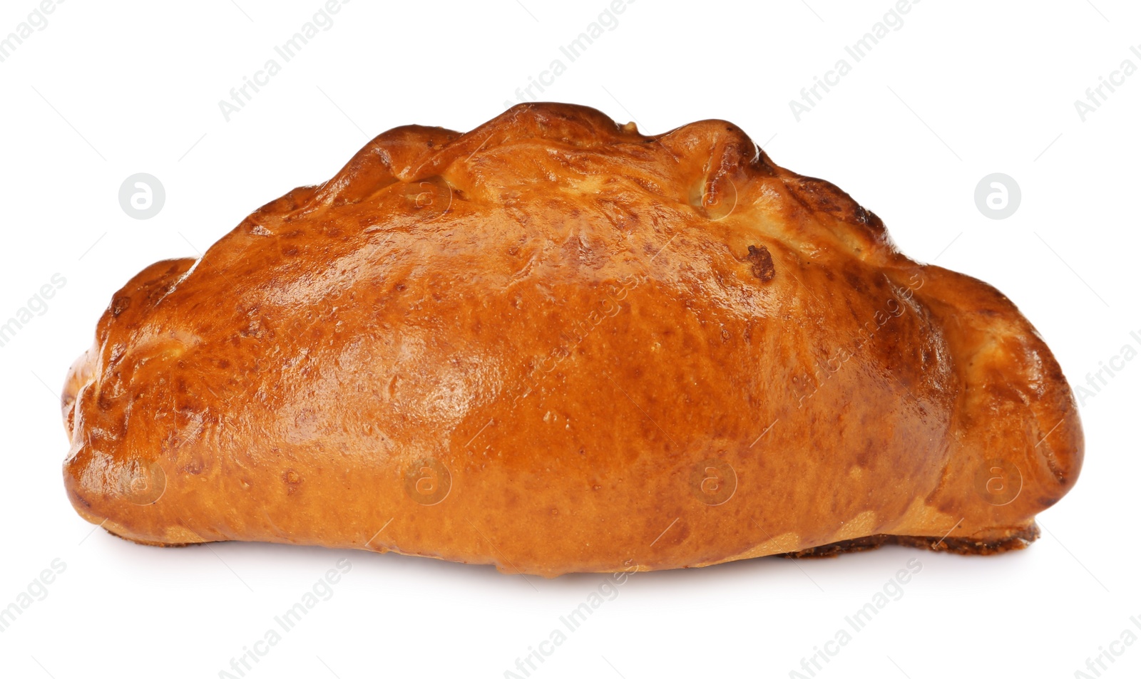 Photo of One delicious baked patty on white background