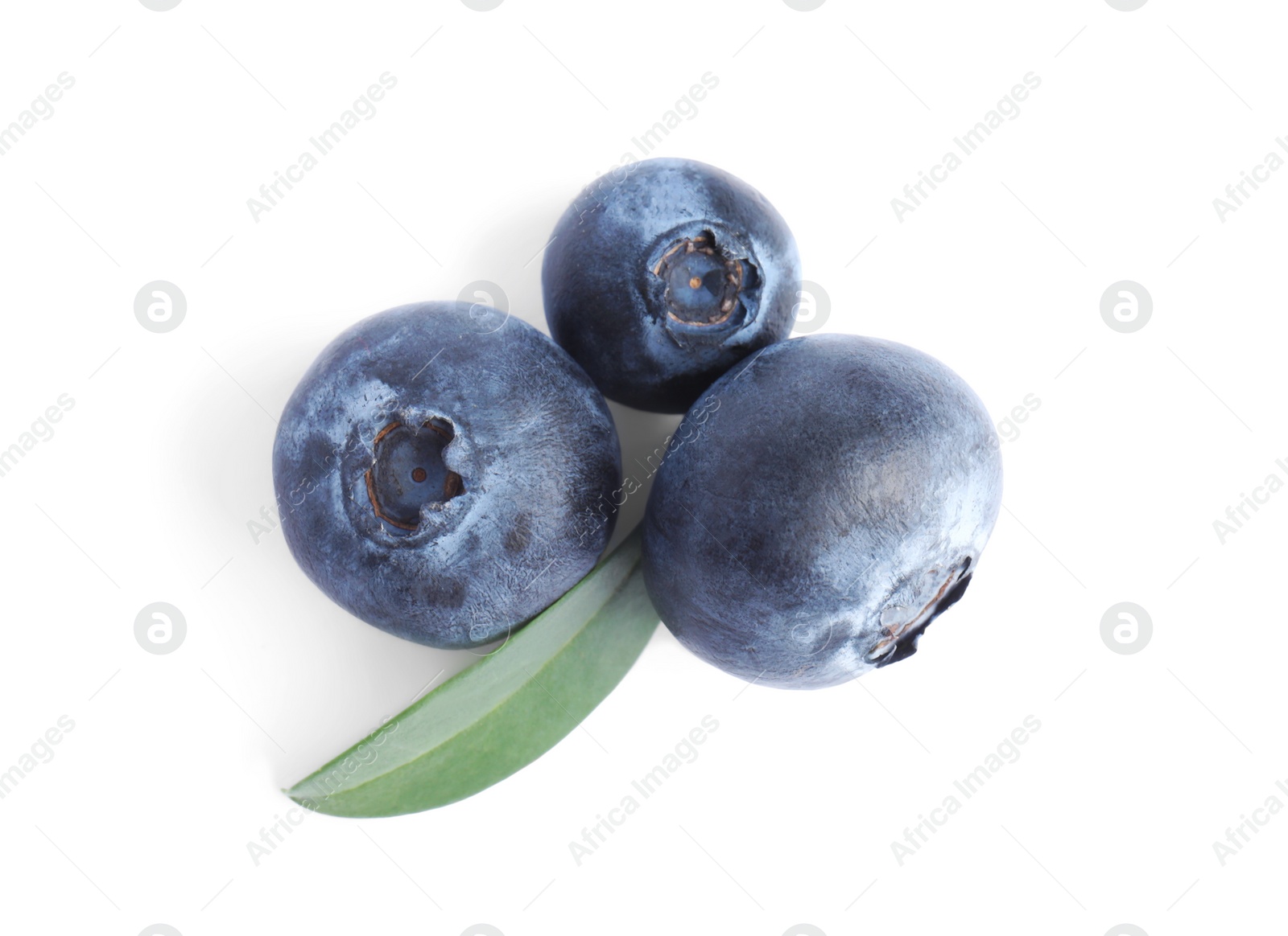 Photo of Fresh ripe blueberries on white background, top view