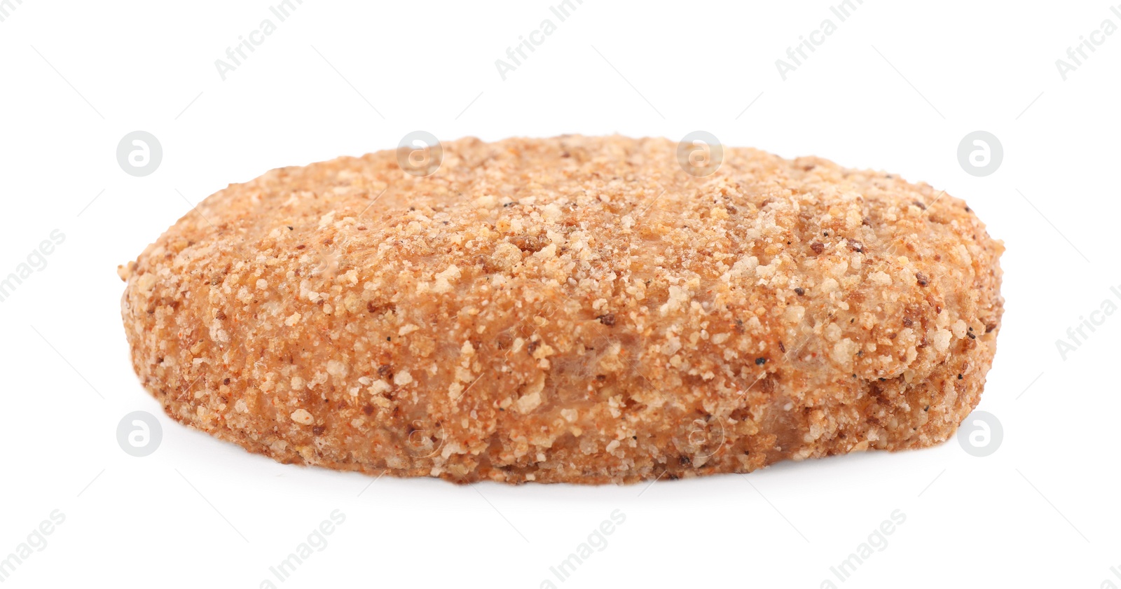Photo of One vegan cutlet with breadcrumbs isolated on white