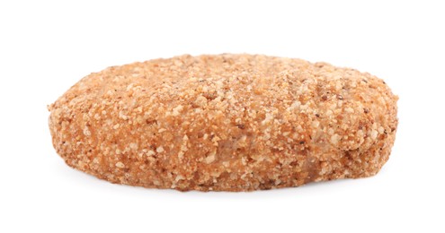Photo of One vegan cutlet with breadcrumbs isolated on white
