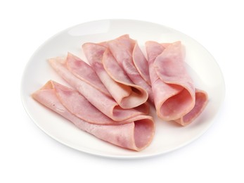 Slices of tasty ham isolated on white