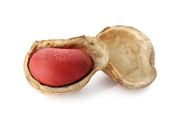 Raw peanut in shell on white background