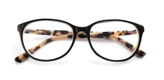 Photo of Glasses with corrective lenses on white background. Vision problem