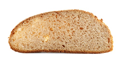 Slice of freshly baked sourdough bread isolated on white