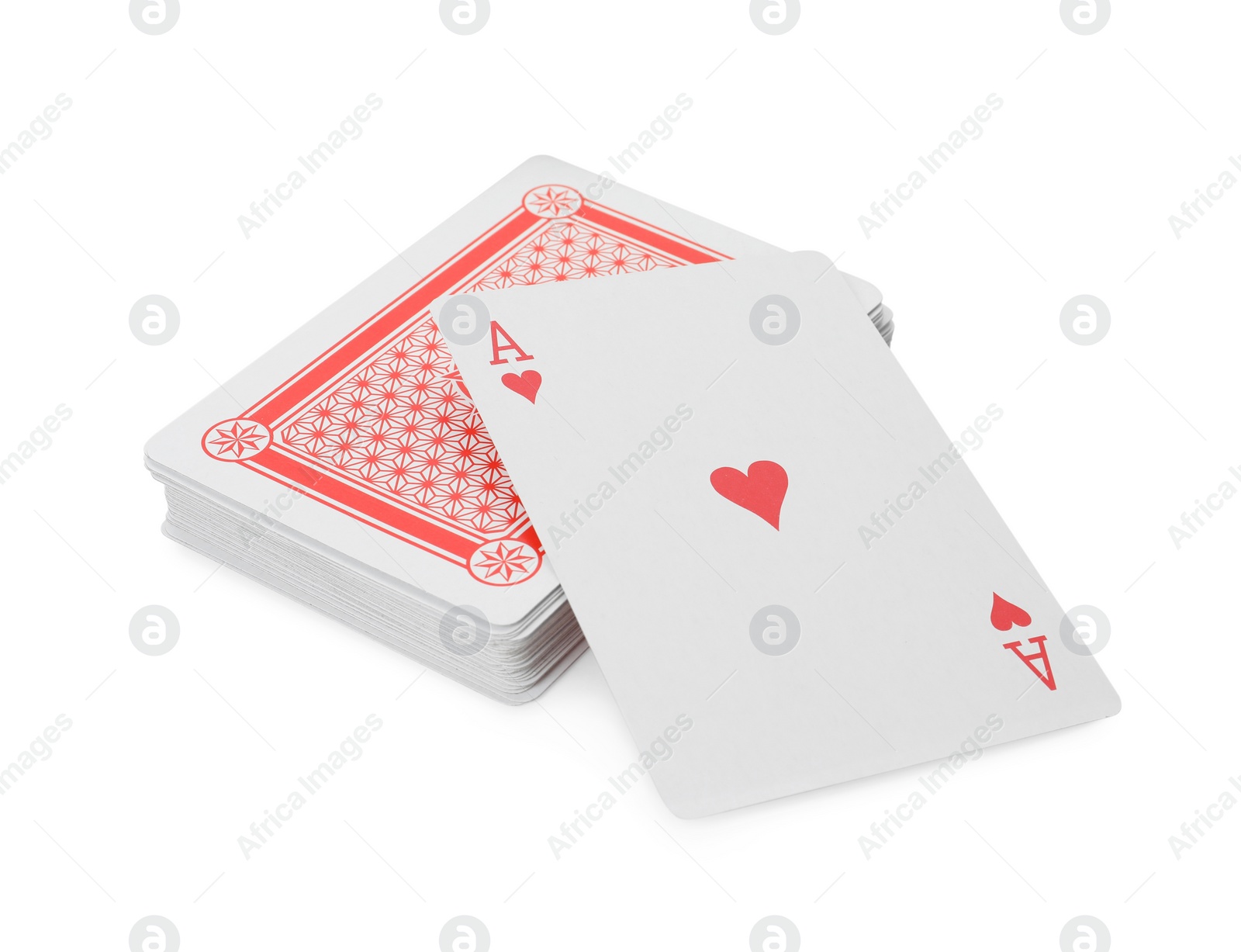 Photo of Deck of playing cards isolated on white. Poker game