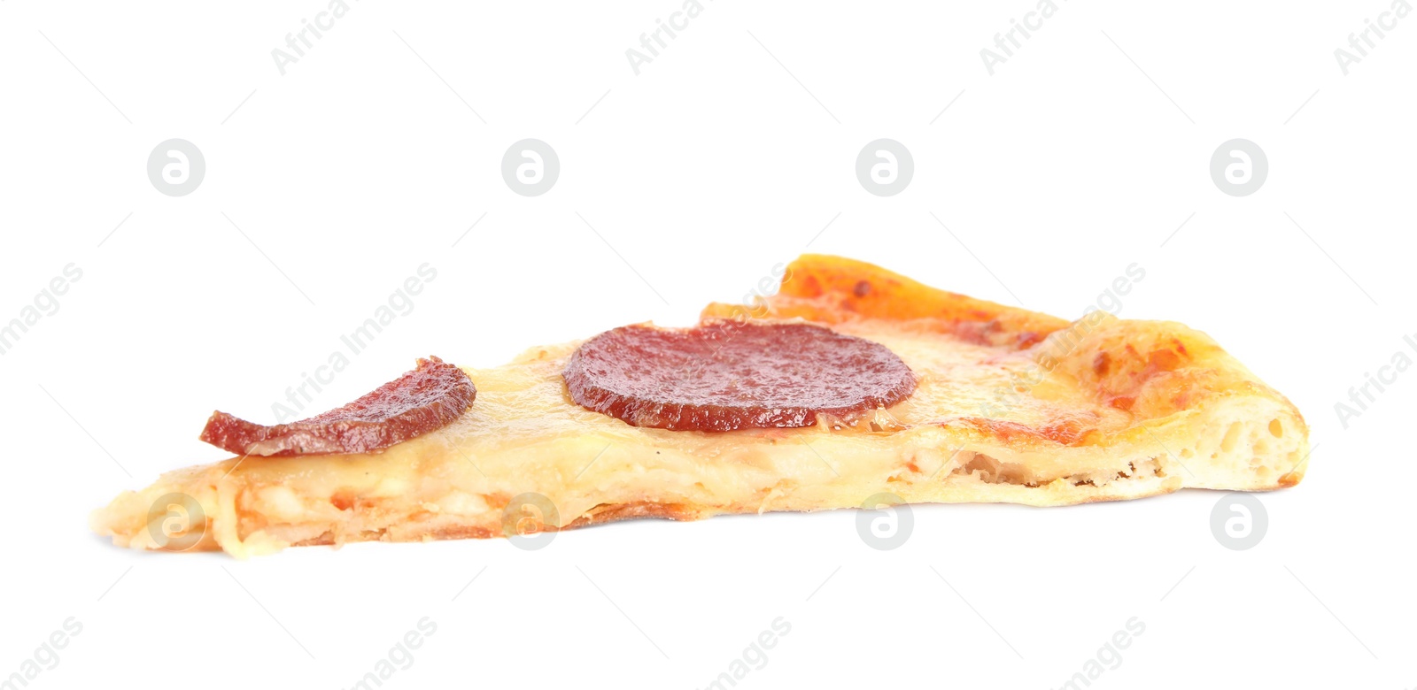 Photo of Slice of tasty pepperoni pizza isolated on white