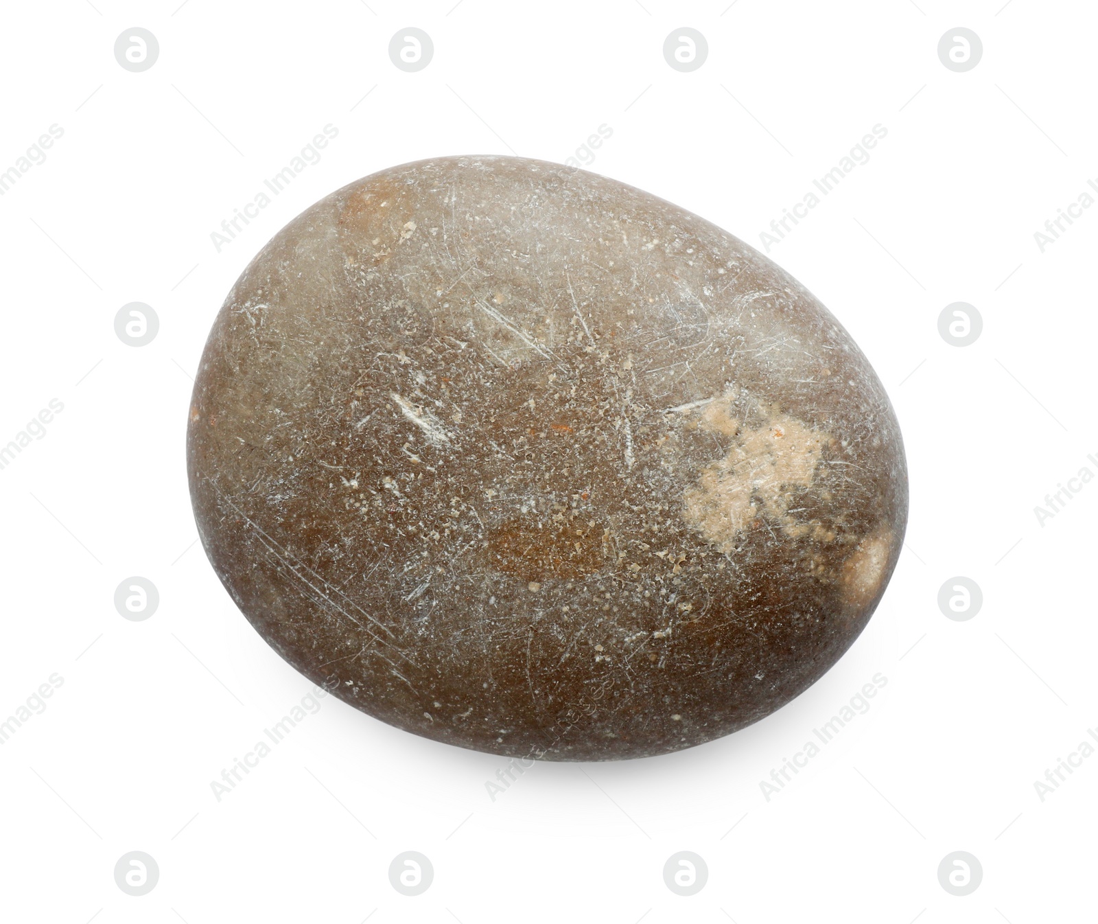 Photo of One brown stone isolated on white, top view
