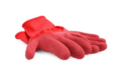 Pair of red gardening gloves isolated on white