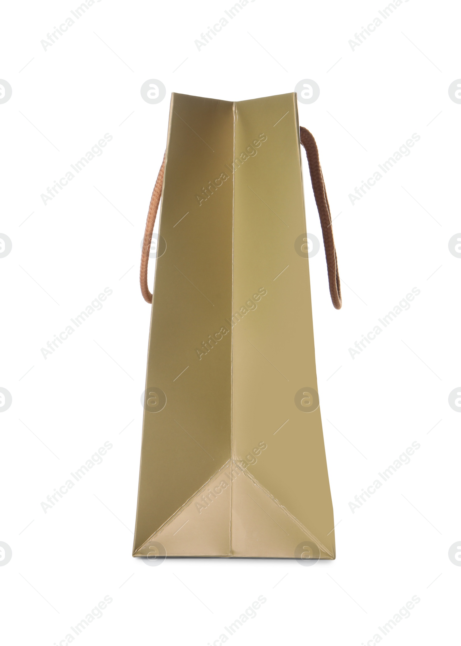 Photo of One brown shopping bag isolated on white