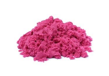 Photo of Pile of pink kinetic sand on white background