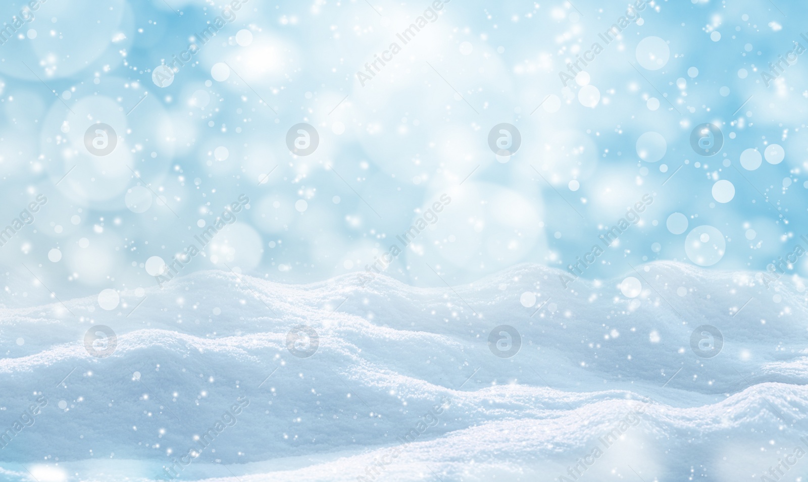 Image of Winter card design. Beautiful fluffy snow outdoors