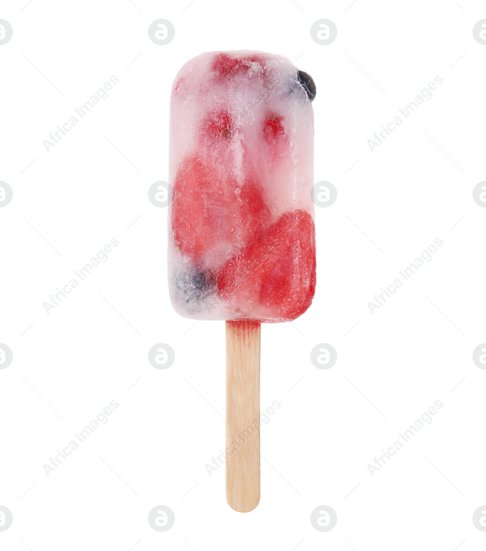 Photo of Tasty ice pop isolated on white. Fruit popsicle