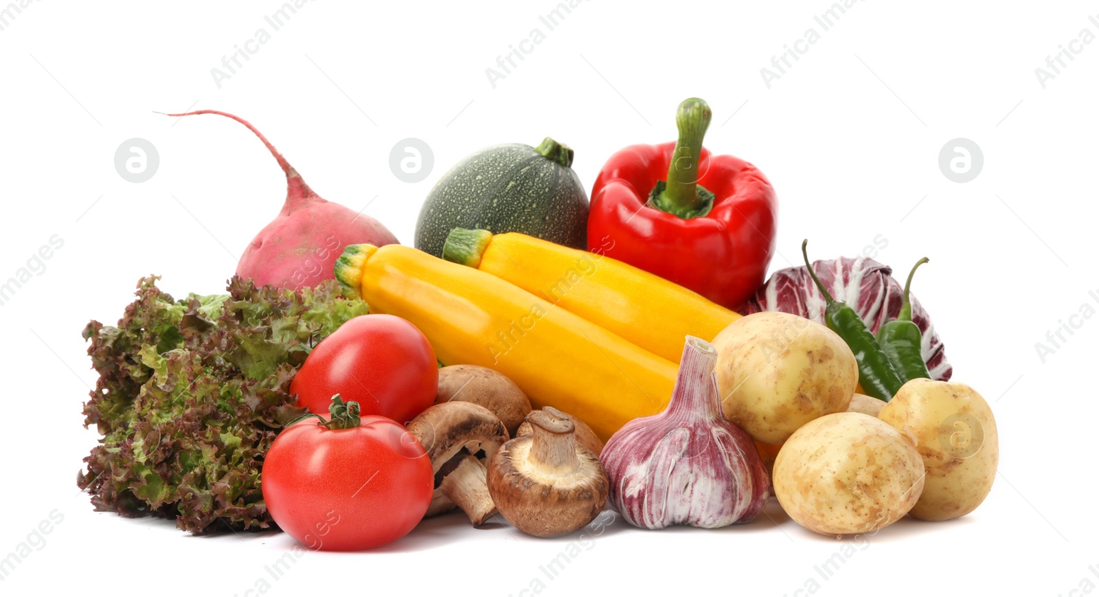 Photo of Different fresh ripe vegetables isolated on white