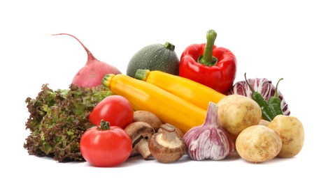 Different fresh ripe vegetables isolated on white