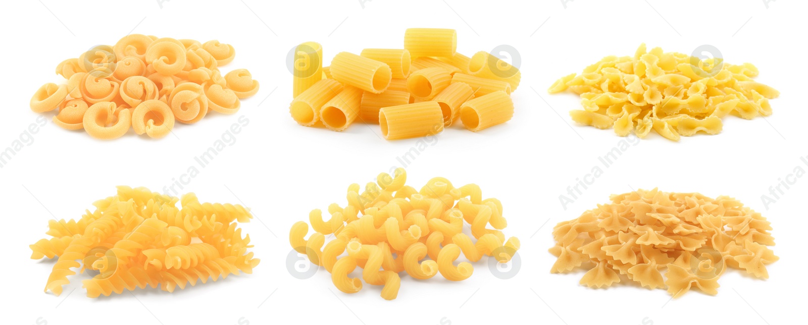 Image of Different types of pasta isolated on white, set