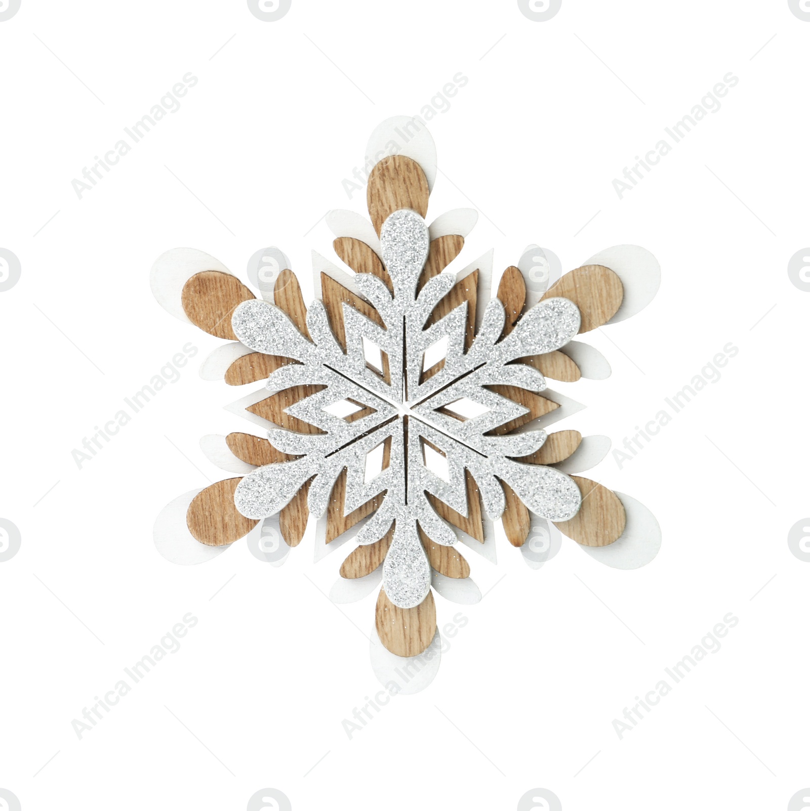 Photo of Beautiful snowflake on white background. Decoration for winter holidays