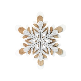 Photo of Beautiful snowflake on white background. Decoration for winter holidays