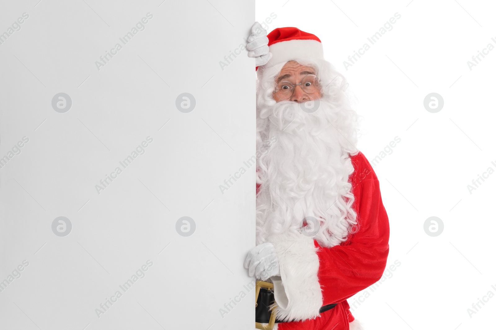 Photo of Man in Santa Claus costume posing on white background