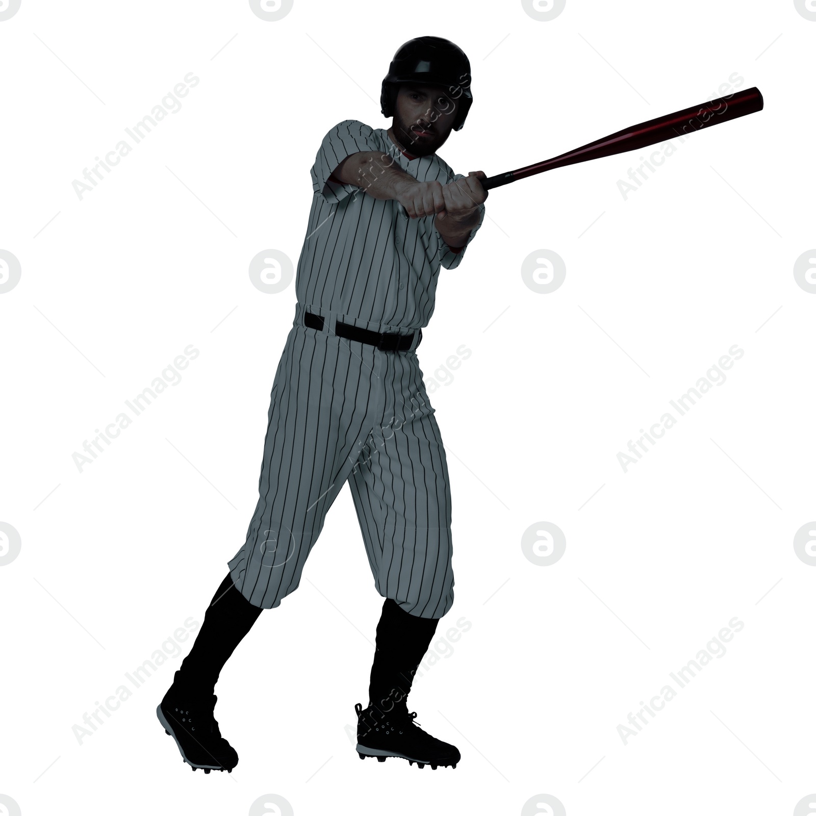 Image of Silhouette of baseball player on white background