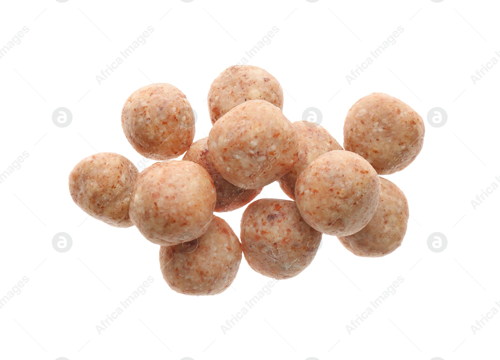 Photo of Delicious chocolate candies on white background, top view