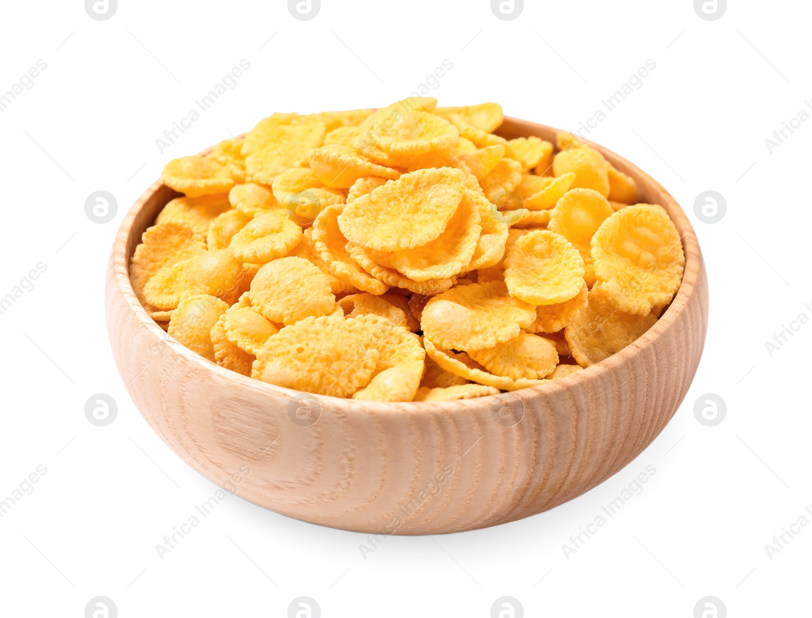 Photo of Bowl of tasty corn flakes on white background