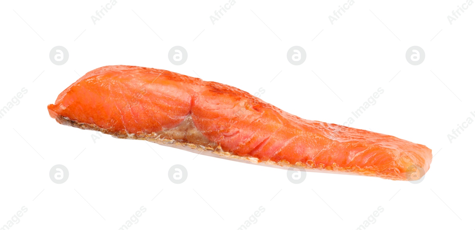 Photo of Piece of tasty grilled salmon isolated on white