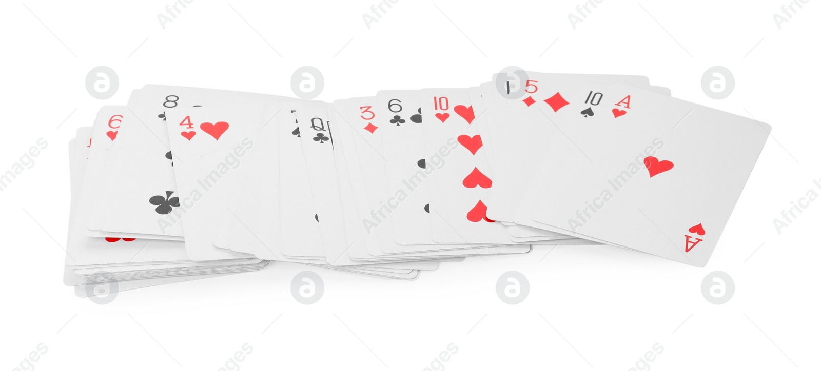 Photo of Deck of playing cards isolated on white. Poker game