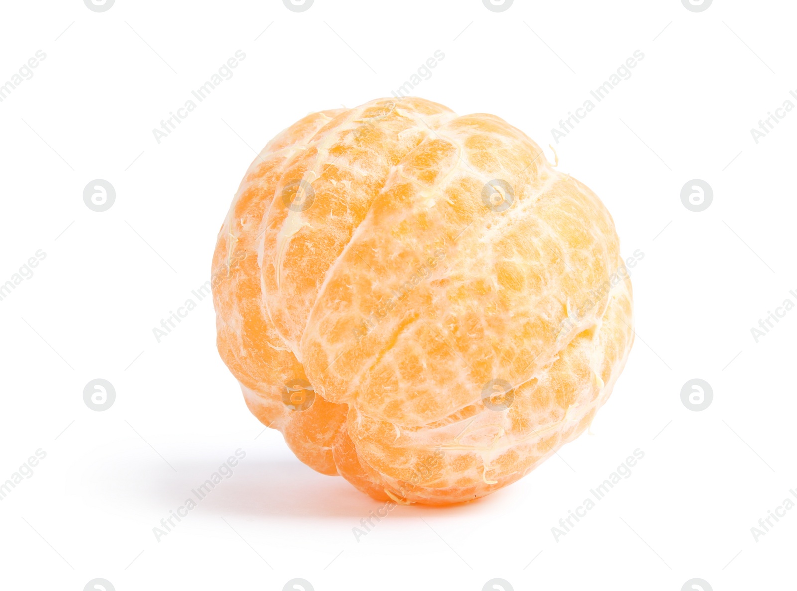 Photo of Peeled ripe tangerine on white background. Citrus fruit