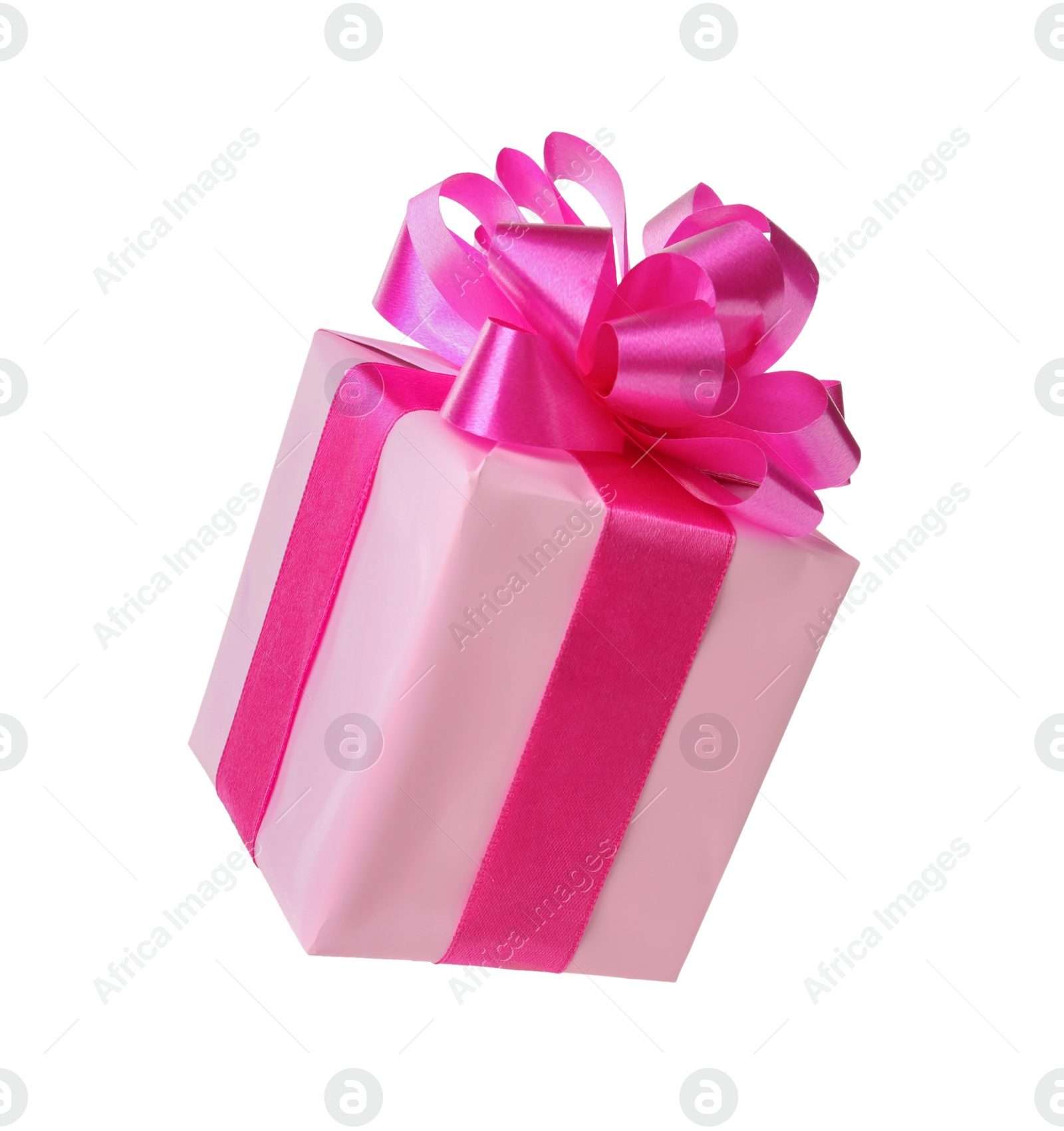 Photo of Gift box with pink bow isolated on white